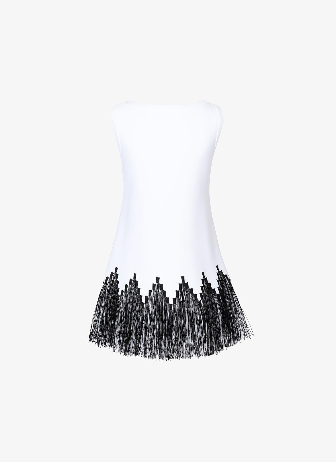 SLEEVELESS TUNIC RAPHIA FRANGE WHITE/BLACK ALAÏA WHITE/BLACK SLEEVELESS TUNIC RAPHIA FRANGE WHITE/BLACK
